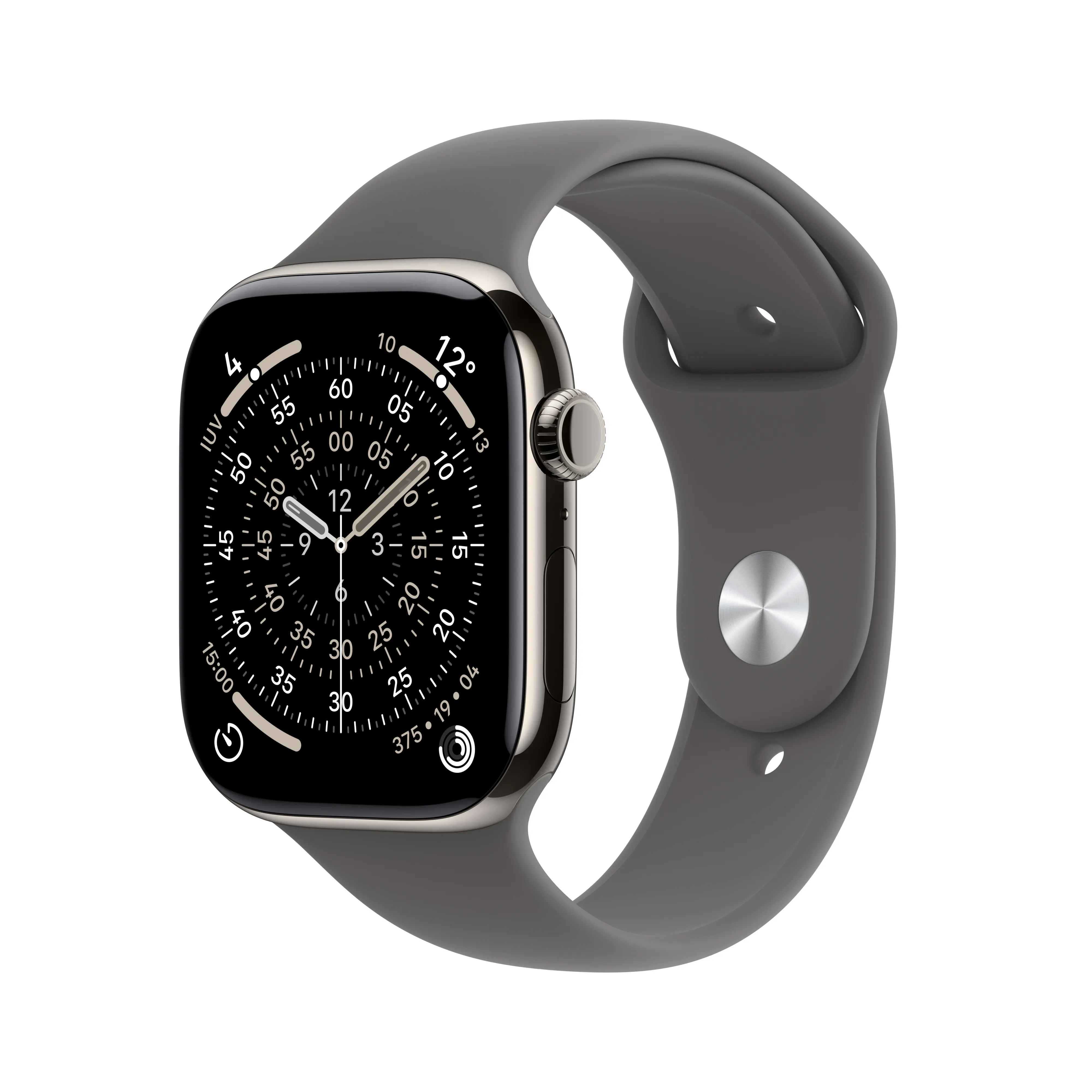 Apple Watch Series 11 (GPS + Cellular) 42mm Natural Titanium Case with Stone Grey Sport Band, S/M