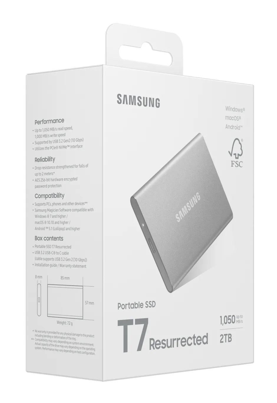 Samsung T7 Resurrected 2TB External SSD with USB 3.2 Gen 2 (USB-C), Portable, Hardware Encryption, Password Protection, Silver