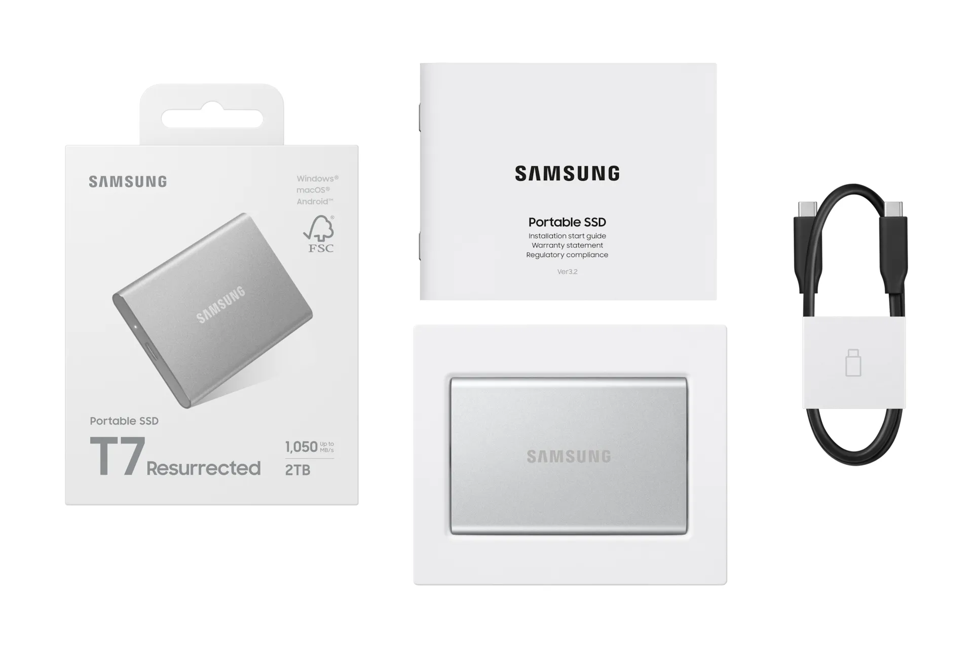 Samsung T7 Resurrected 2TB External SSD with USB 3.2 Gen 2 (USB-C), Portable, Hardware Encryption, Password Protection, Silver