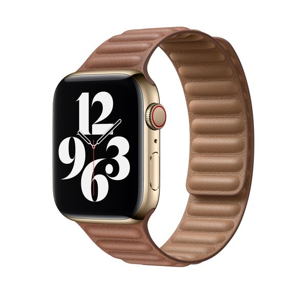 Apple Watch 44mm - Leather Link, Saddle Brown (M/L)