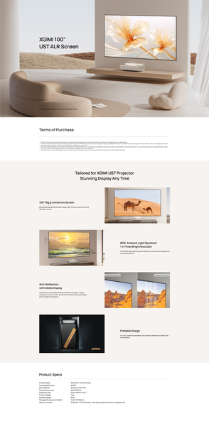 XGIMI 100" Ultra Short Throw Ambient Light Rejecting Screen