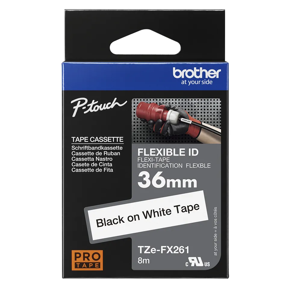 BROTHER TZEFX261 36 BLACK ON WHITE FLEX