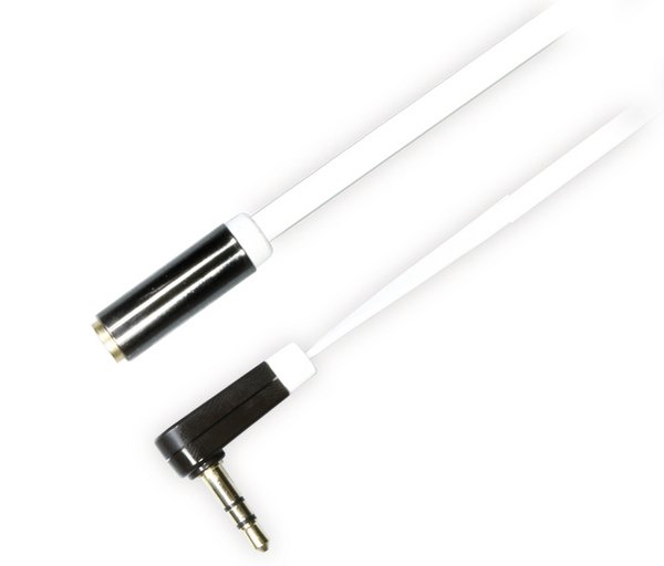 DELTACO &auml;&auml;nikaapeli, kulma 3,5mm uros - 3,5mm naaras, 0,5m, valkoine