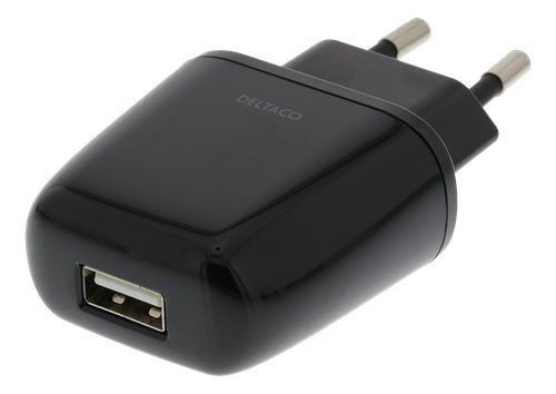 DELTACO virtasovitin 230V - 5V USB, 2,4A, musta