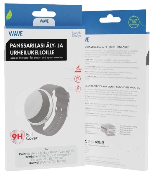 Wave Full Cover Panssarilasi, Polar Ignite 2 / Ignite / Unite / Vantage V2 / Garmin Fenix 6X Pro / Forerunner 945 / Forerunner 735XT / Vivomove 3 / Huawei Watch