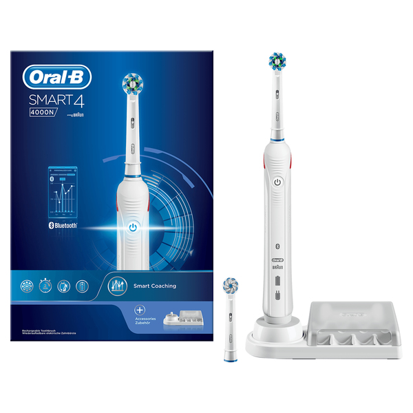 BRAUN S&Auml;HK&Ouml;HAMMASHARJA ORAL-B SMART4000N. Litiumi-akulla ja Premium laturilla. 3D-teknologia, 8 800 v&auml;r&auml;hdyst&auml;, 40 000 syk&auml;hdyst&auml;, Ammattimainen ajastin, N&auml;kyv&auml;