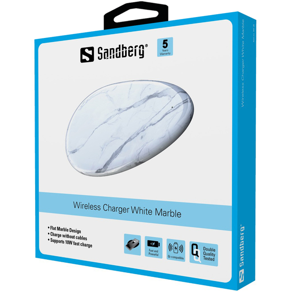Sandberg Wireless Charger 10W, White Marble