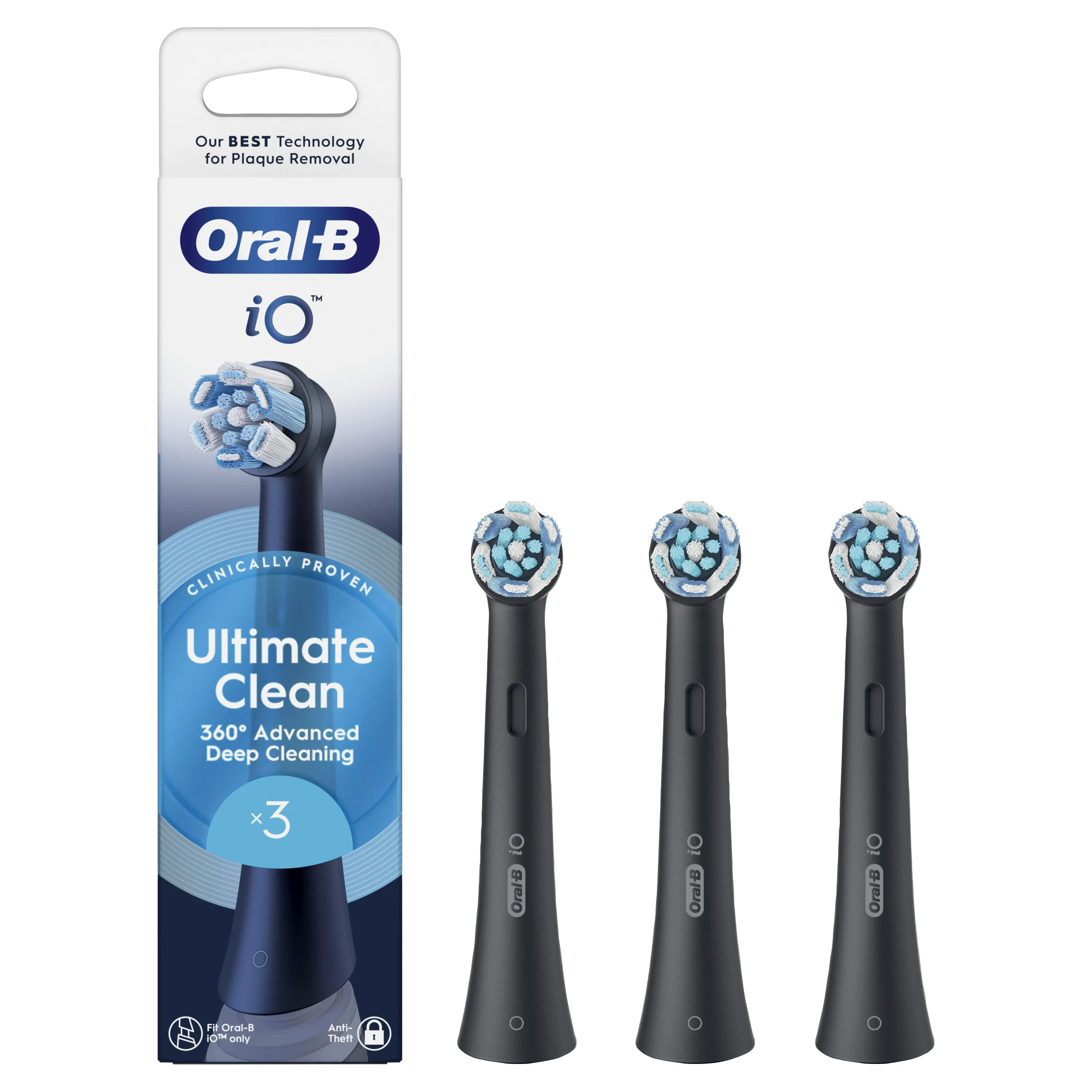 Oral-B iO Ultimate Clean 3 st ers&auml;ttningsborsthuvuden, Svart