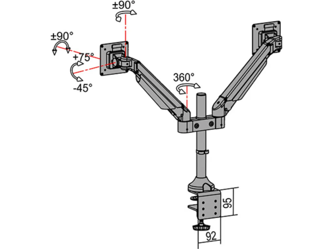 Multibrackets M VESA Gas Lift Arm Dual Desk Mount, for 2 monitors, 15-32", with gas spring, 10kg, Black
