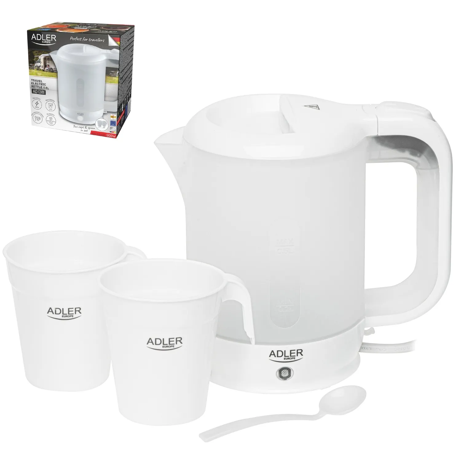Adler AD 1381 kettle, 0.5L, 900W, White