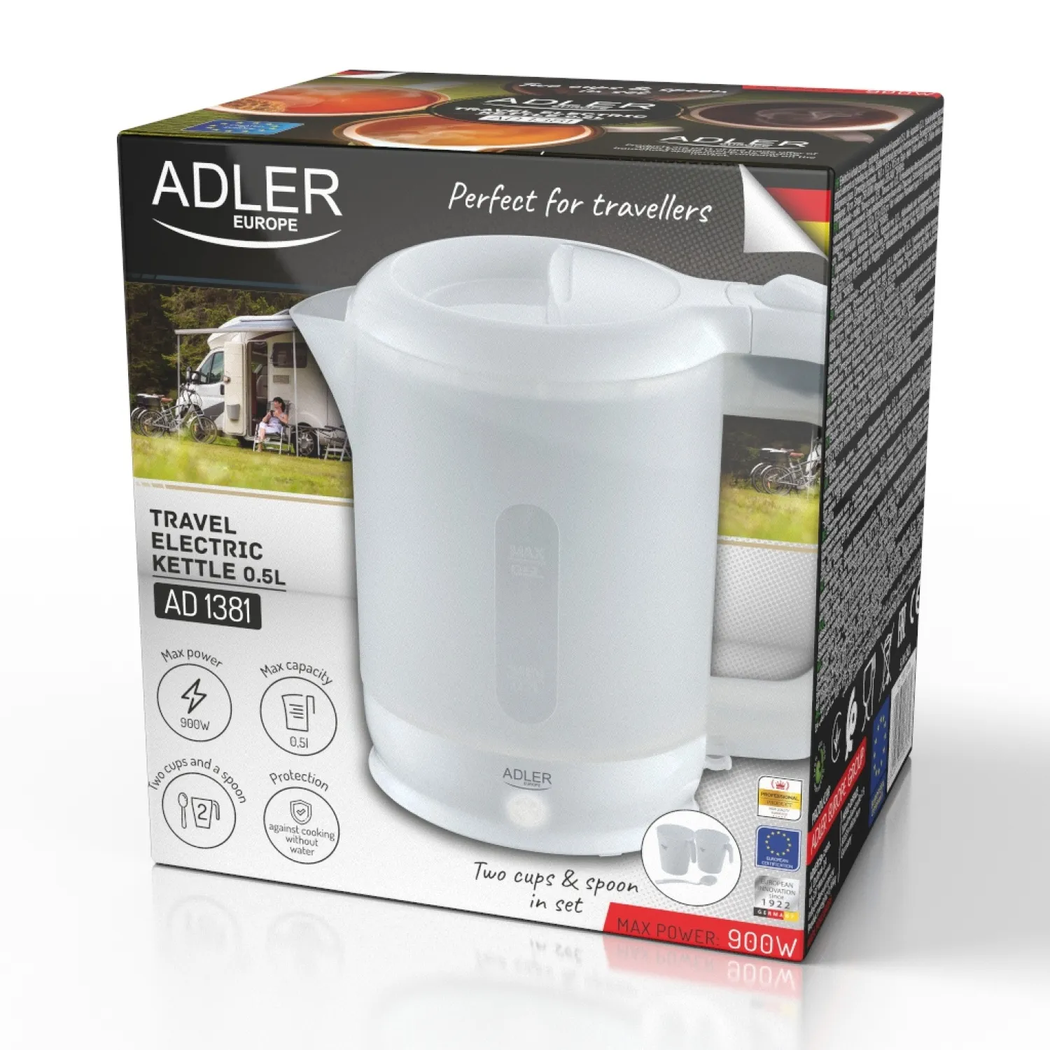 Adler AD 1381 kettle, 0.5L, 900W, White
