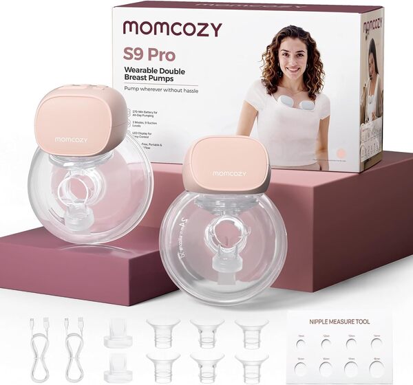 MOMCOZY S9 Pro Wearable Double Electric Breast Pump, Pink