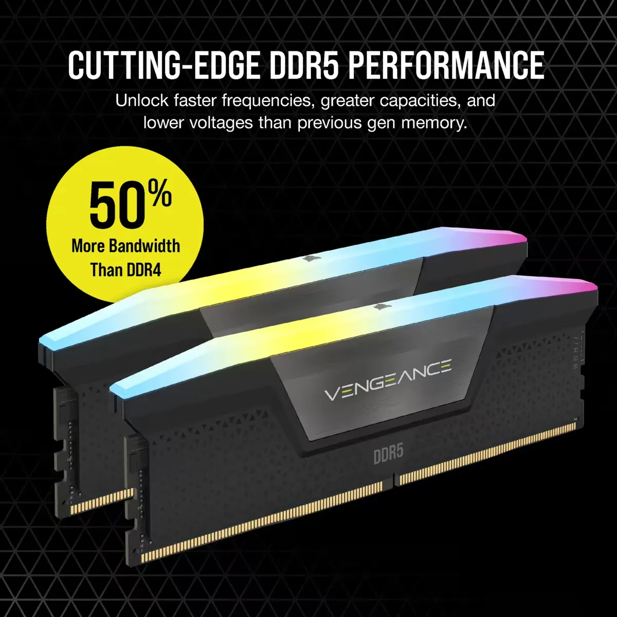 CORSAIR VENGEANCE RGB 32GB 2x16GB DDR5 6400MT/s DIMM Unbuffered 36-48-48-104 Std PMIC XMP 3.0 Black Heatspreader Black PCB 1.4V