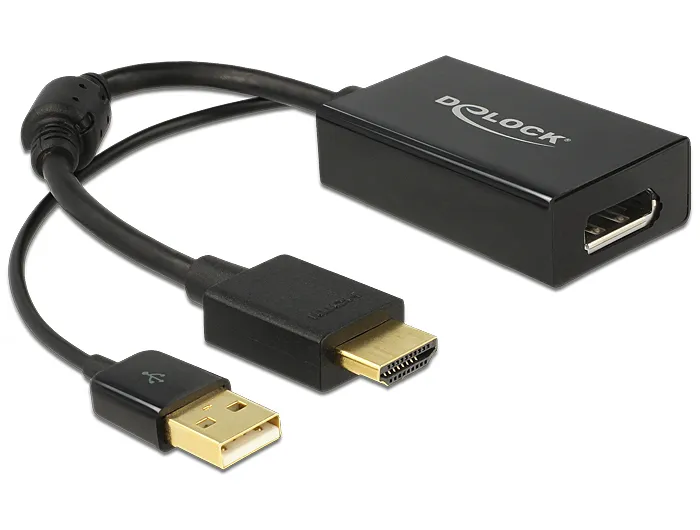 De-Lock  HDMI + USB &ndash; DisplayPort - adapter, Black