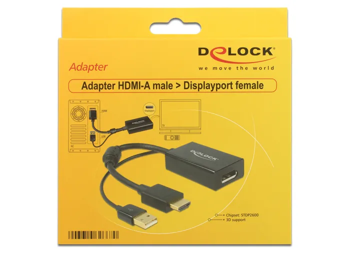 De-Lock  HDMI + USB &ndash; DisplayPort - adapter, Black