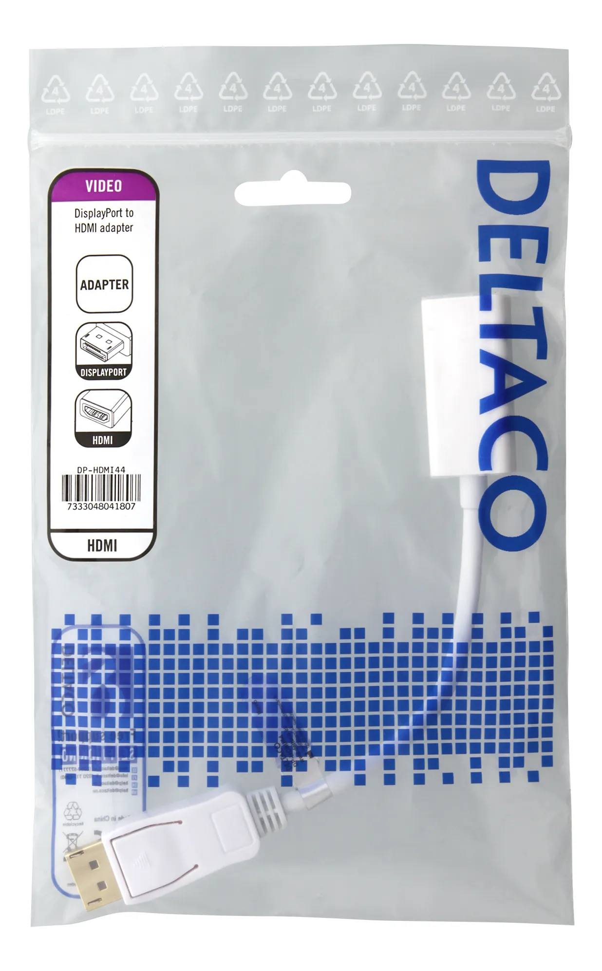 Deltaco  DisplayPort – HDMI -adapteri, Valkoinen