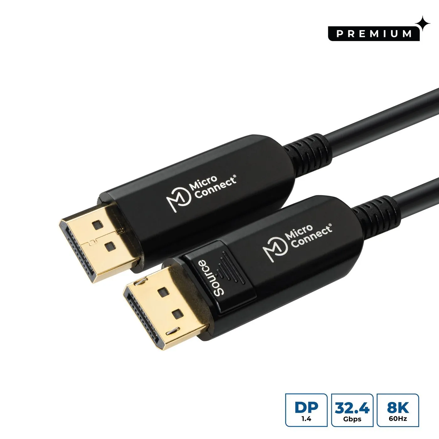 MicroConnect DisplayPort 1.4 Optical Fiber -kaapeli, jossa 8K, 50 m, musta