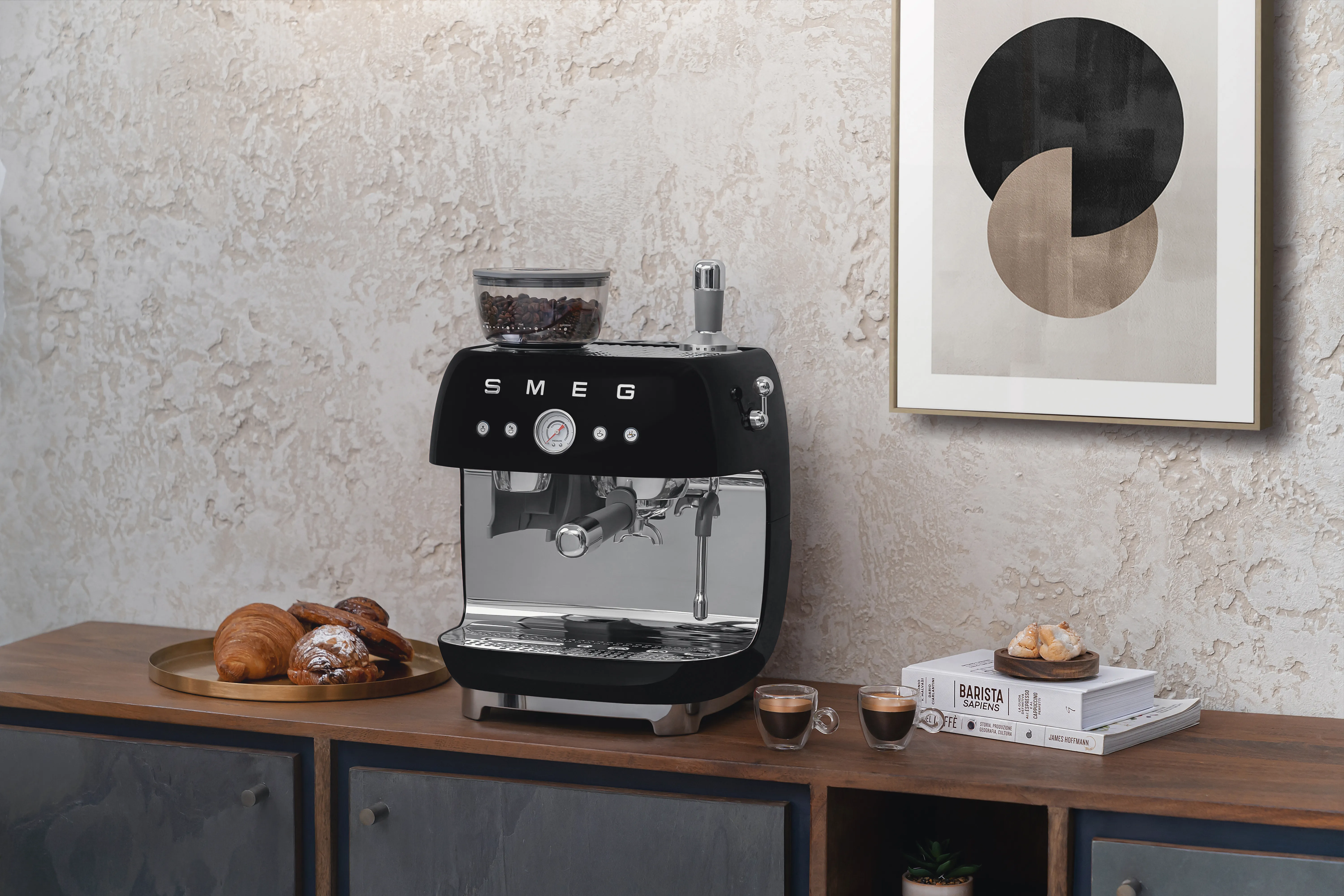 Smeg 50's Style EGF03BLEU manuell espressomaskin, svart