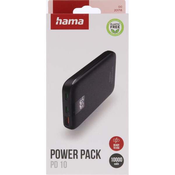 Hama Power Delivery 10000mAh 2xUSB-C+1xUSB-A - powerbank, Black