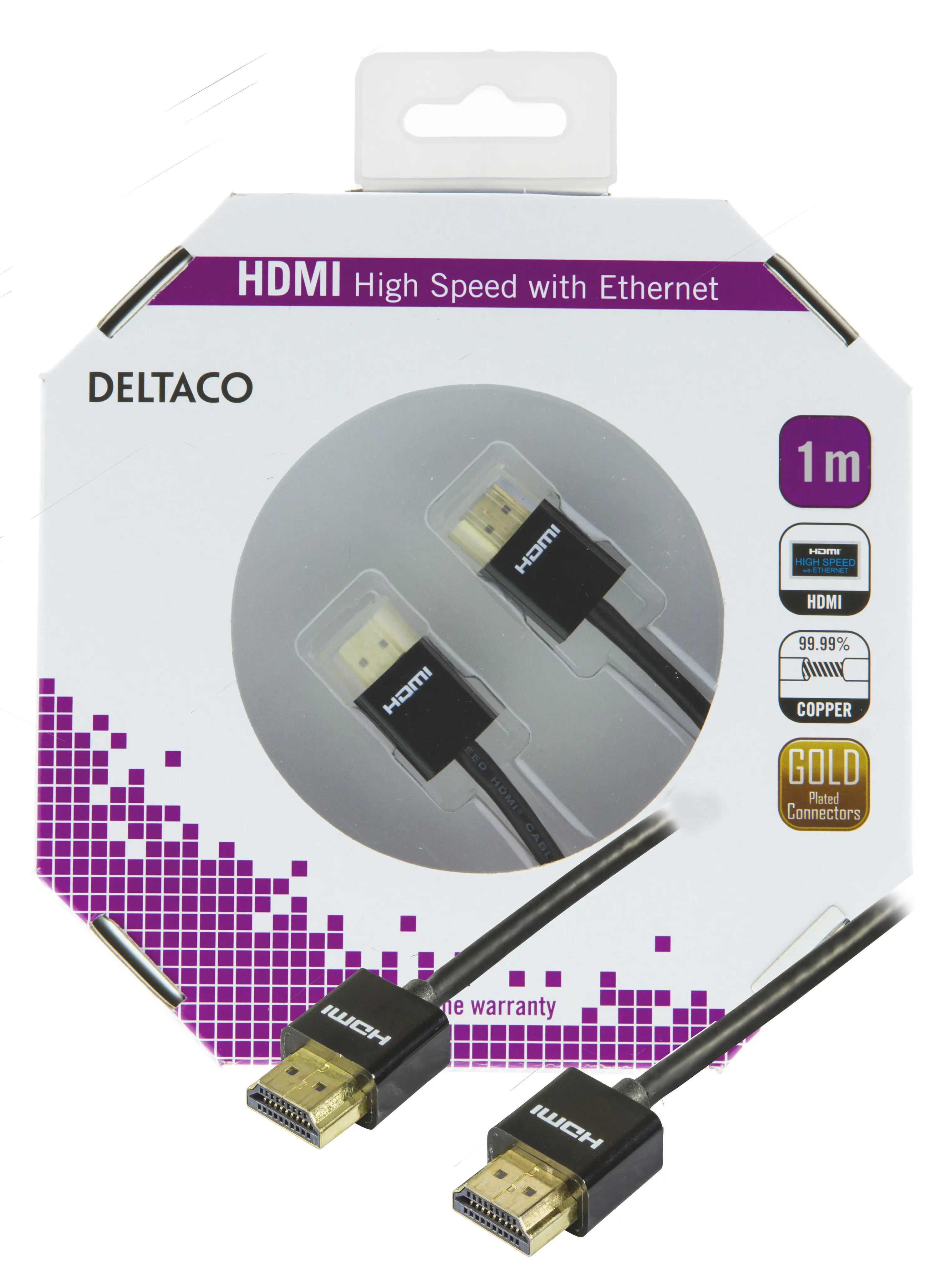 Deltaco Thin HDMI 2.0 cable, with Ethernet, 1 m, Black