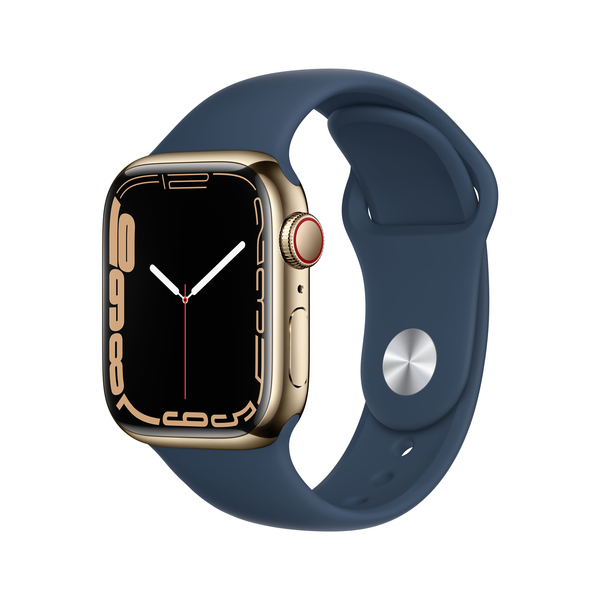 Apple Watch Series 7 GPS + Cellular, 41mm Gold Stainless Steel with Abyss Blue Sport Band - Regular