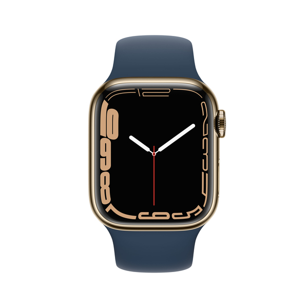 Apple Watch Series 7 GPS + Cellular, 41mm Gold Stainless Steel with Abyss Blue Sport Band - Regular