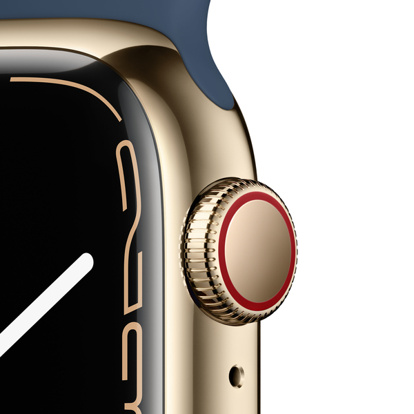 Apple Watch Series 7 GPS + Cellular, 41mm Gold Stainless Steel with Abyss Blue Sport Band - Regular