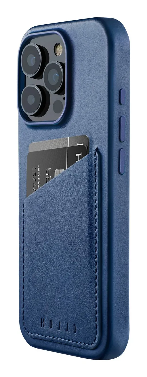 Mujjo Wallet Leather, iPhone 16 Pro -suojakuori, Sininen