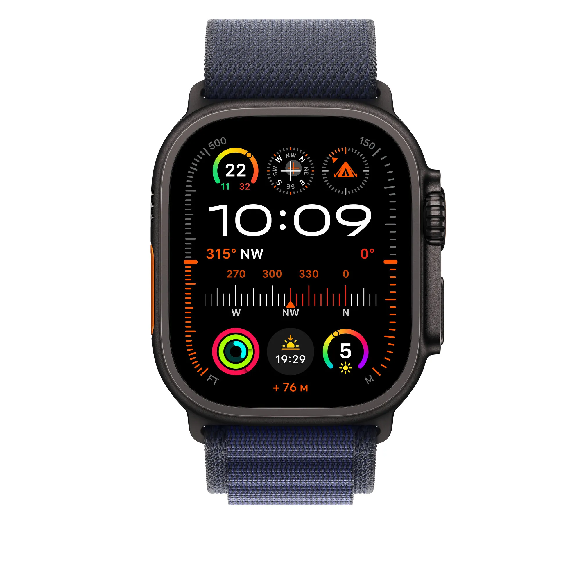 Apple Watch 49 mm -Alpine-ranneke, Laivaston­sininen / Mustatitaani, Suuri