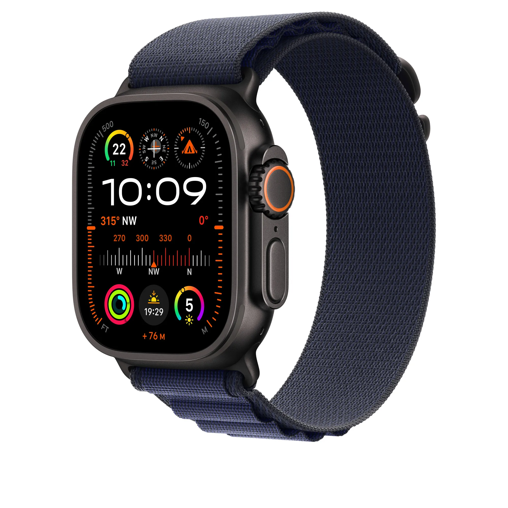 Apple Watch 49 mm -Alpine-ranneke, Laivaston­sininen / Mustatitaani, Suuri