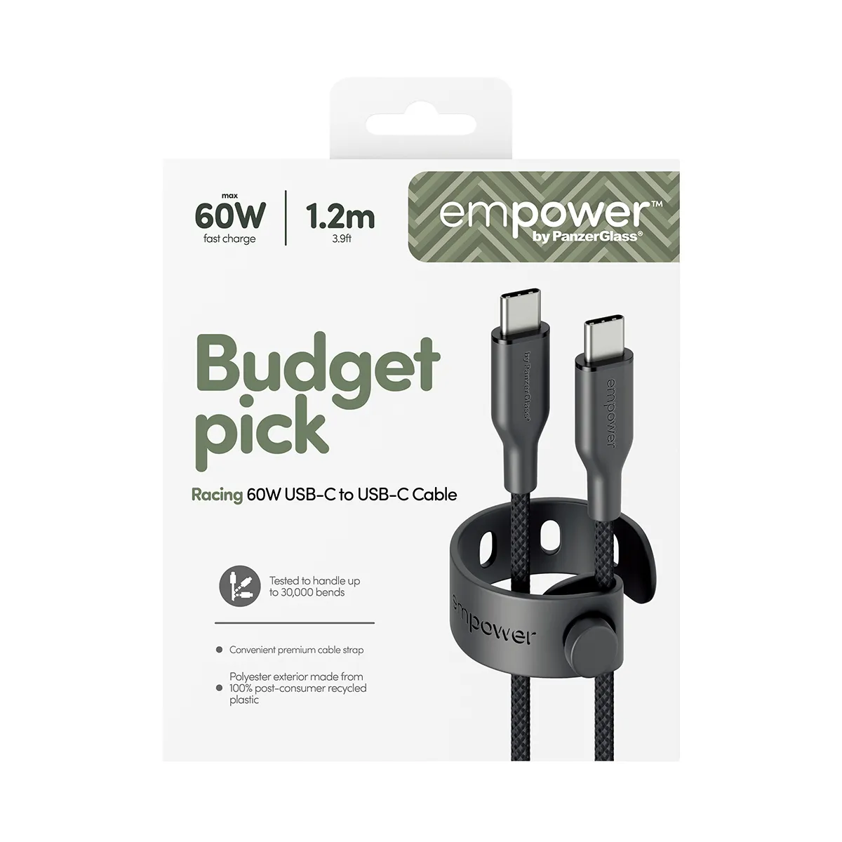 PanzerGlass Empower Racing USB-C cable, 60W, 1.2 m, Space Black