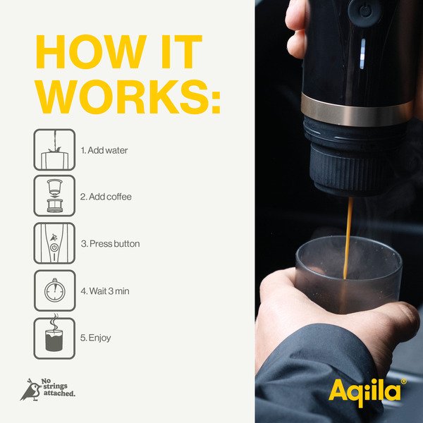 AQIILA Coffeebird Portable Espresso Machine, 0.08L, Black