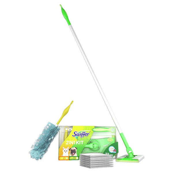 Swiffer Dry Floor Mop and Duster Starter Kit, 360&deg; Rotating Head, White