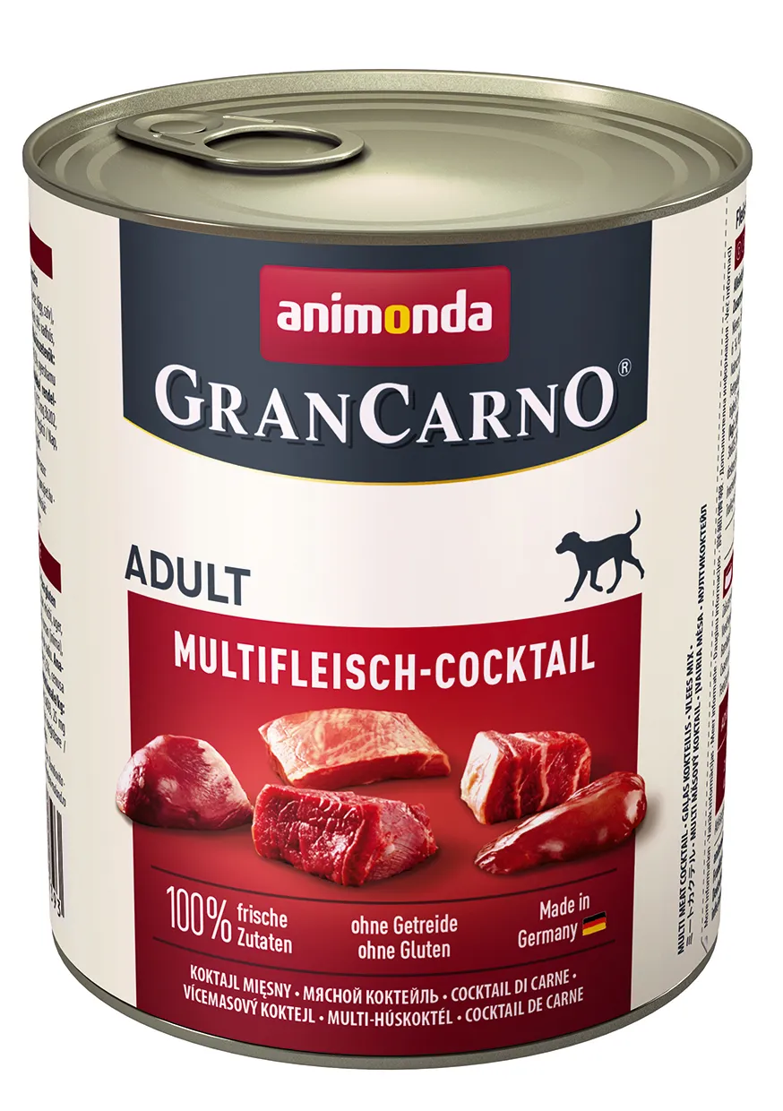 Animonda GranCarno Adult Multi-Meat Cocktail, V&aring;tfoder f&ouml;r hund, Spannm&aring;lsfritt, 800 g