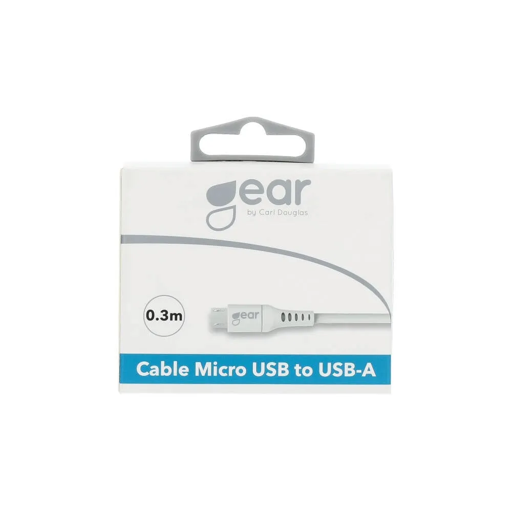 Gear Micro USB &ndash; USB-A -kaapeli, 0,3 m, valkoinen