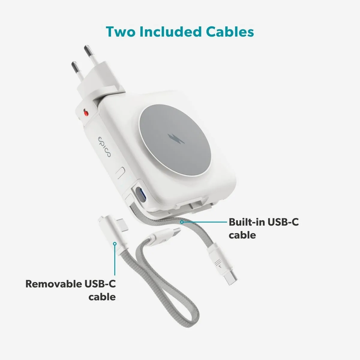 Epico Travel UltraPack 3in1 10 000mAh Power Bank and Wall Charger ET50 Plugs for EU, UK, AU  & &nbsp;US, White