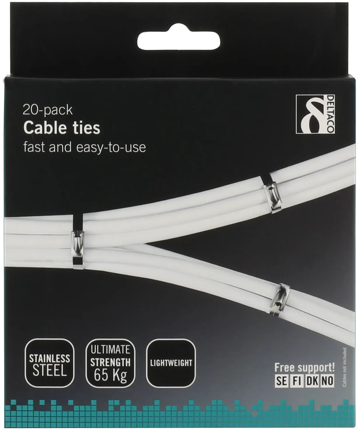 DELTACO nippusiteit&auml;, ruostumaton ter&auml;s, 150mm, 20-pak., max. 65kg