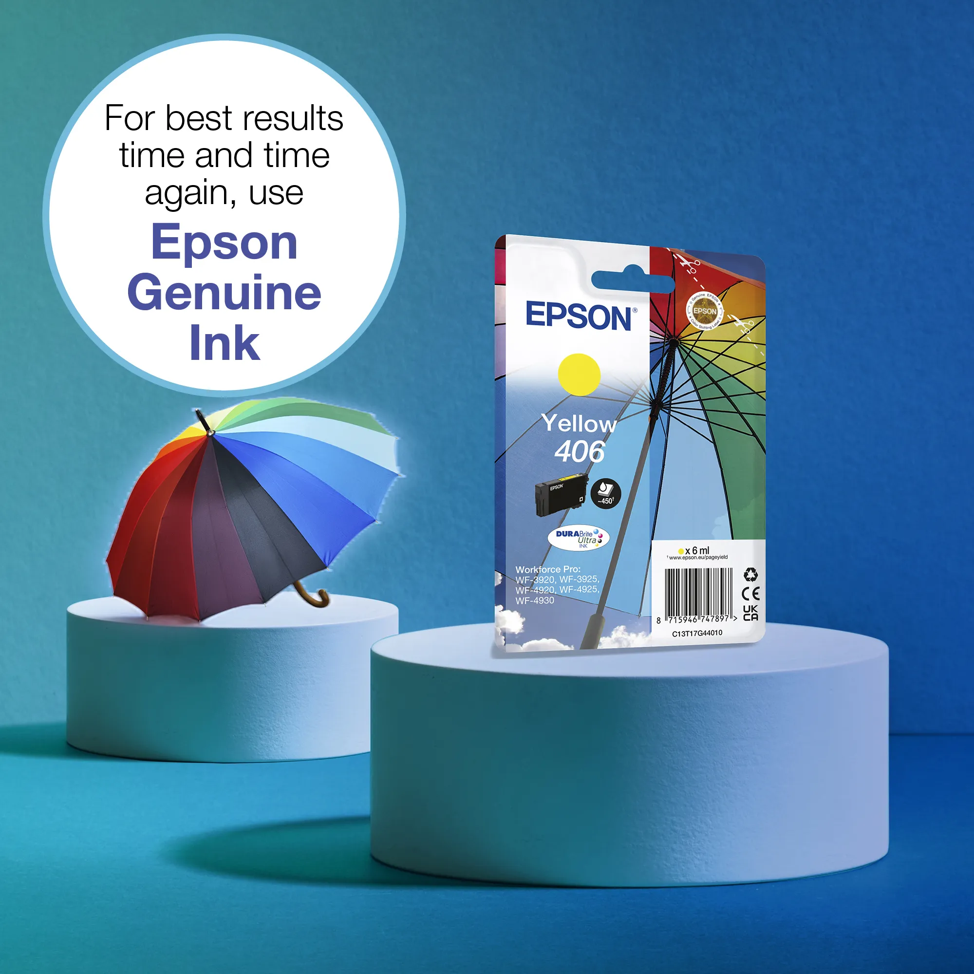 Epson 406 Umbrella DURABrite Ultra C13T17G44010 -mustekasetti, 6 ml, keltainen