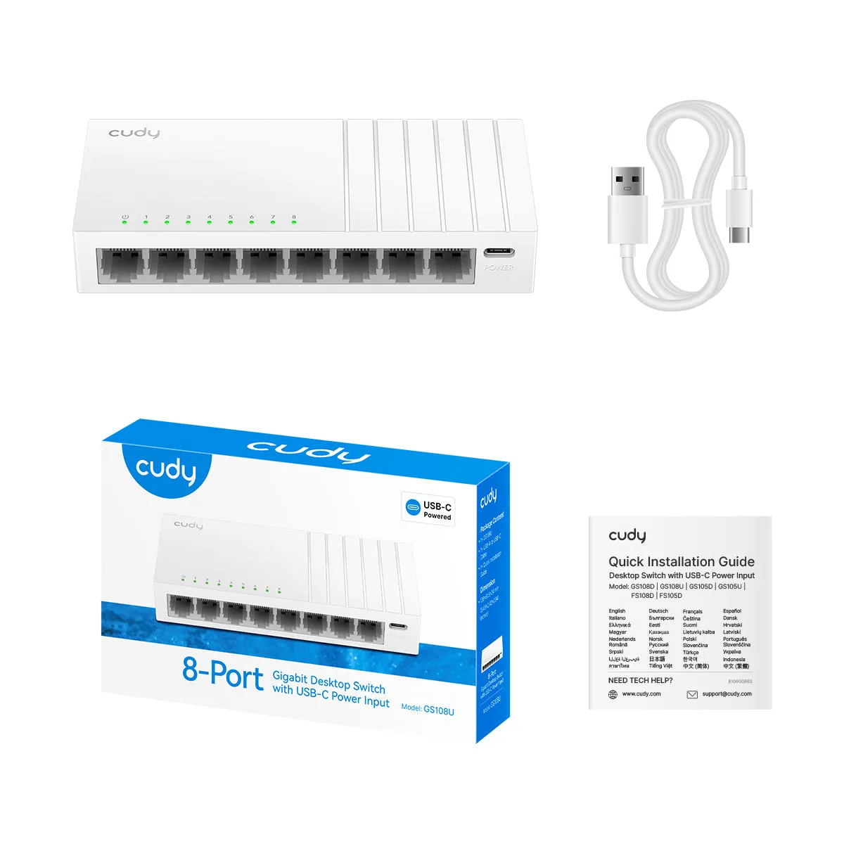 Cudy GS108U - Hallitsematon 8-porttinen Gigabit Ethernet -kytkin, valkoinen