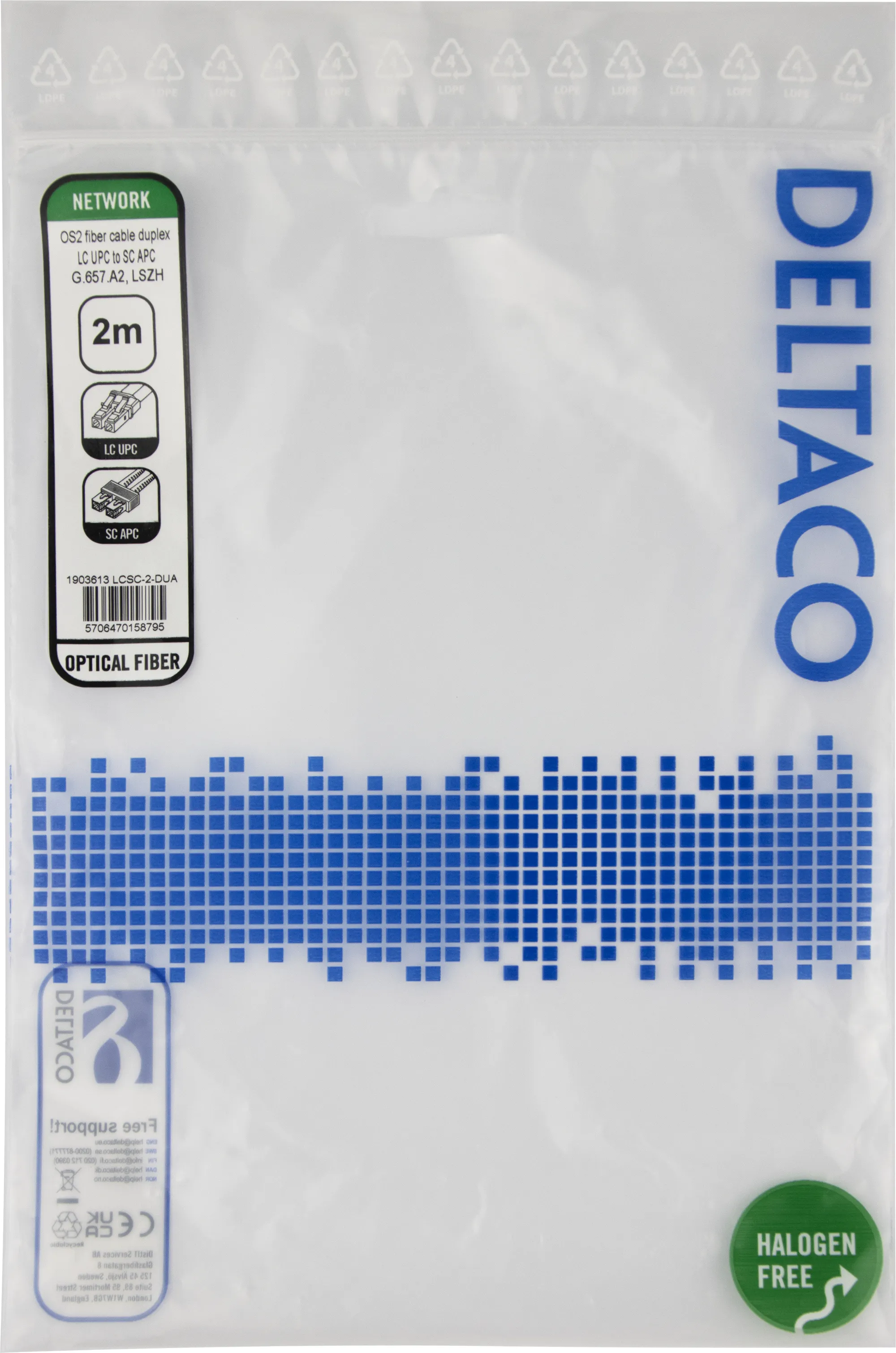 Deltaco OS2 LSZH LC-SC 2m Fiber Optic Cable, Yellow