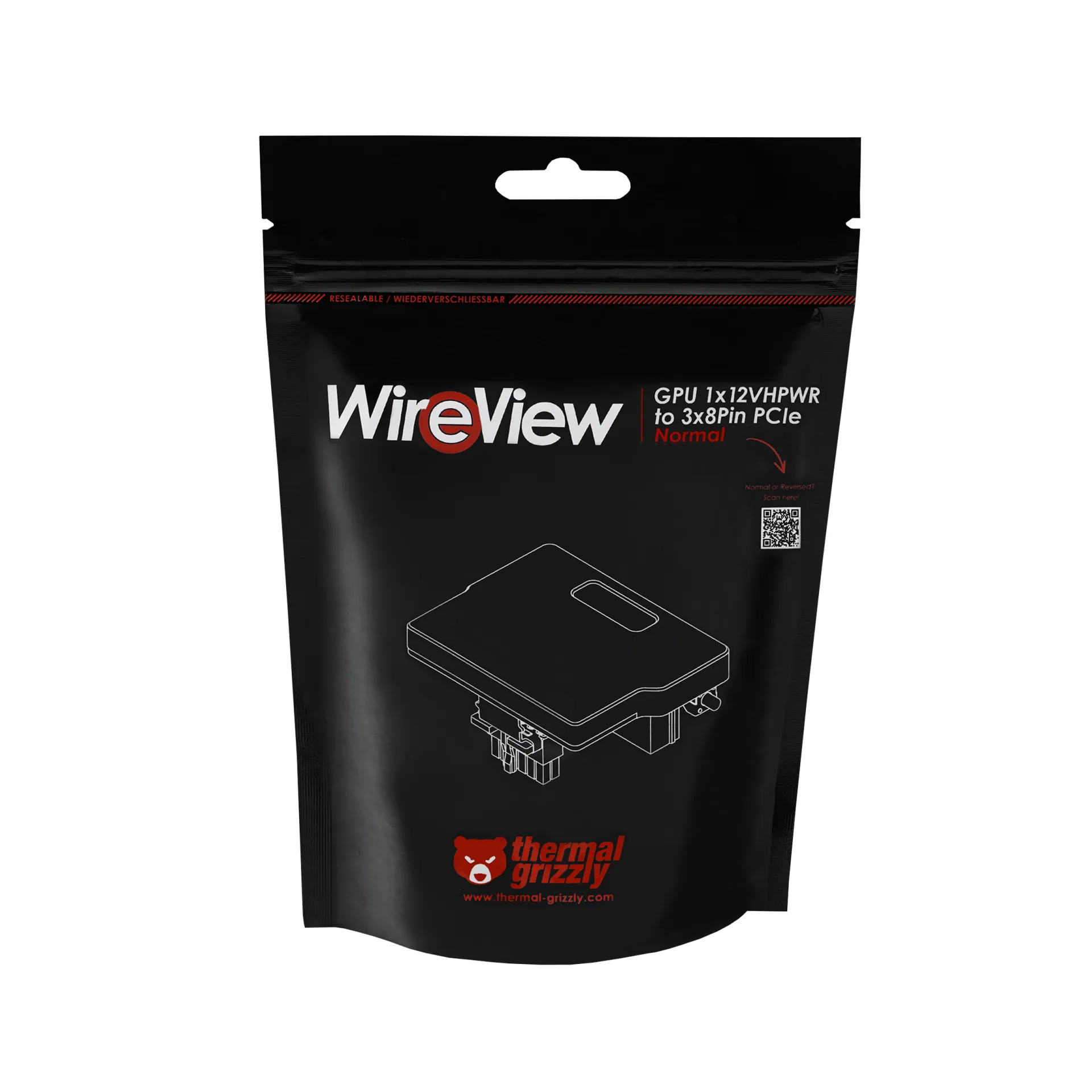 Thermal Grizzly WireView GPU 1x 12VHPWR to 3x 8-pin PCIe Reverse Black
