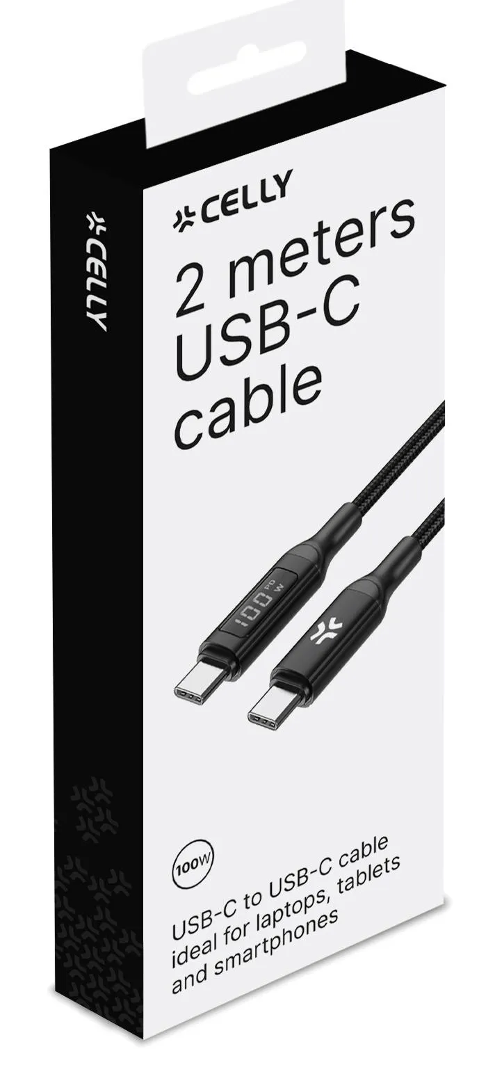 Celly USB-C -kaapeli, 100 W, 2 m, musta