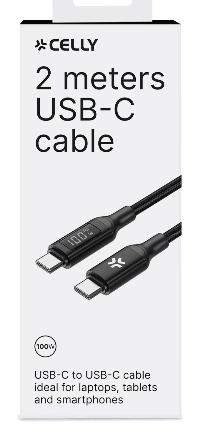 Celly USB-C -kaapeli, 100 W, 2 m, musta