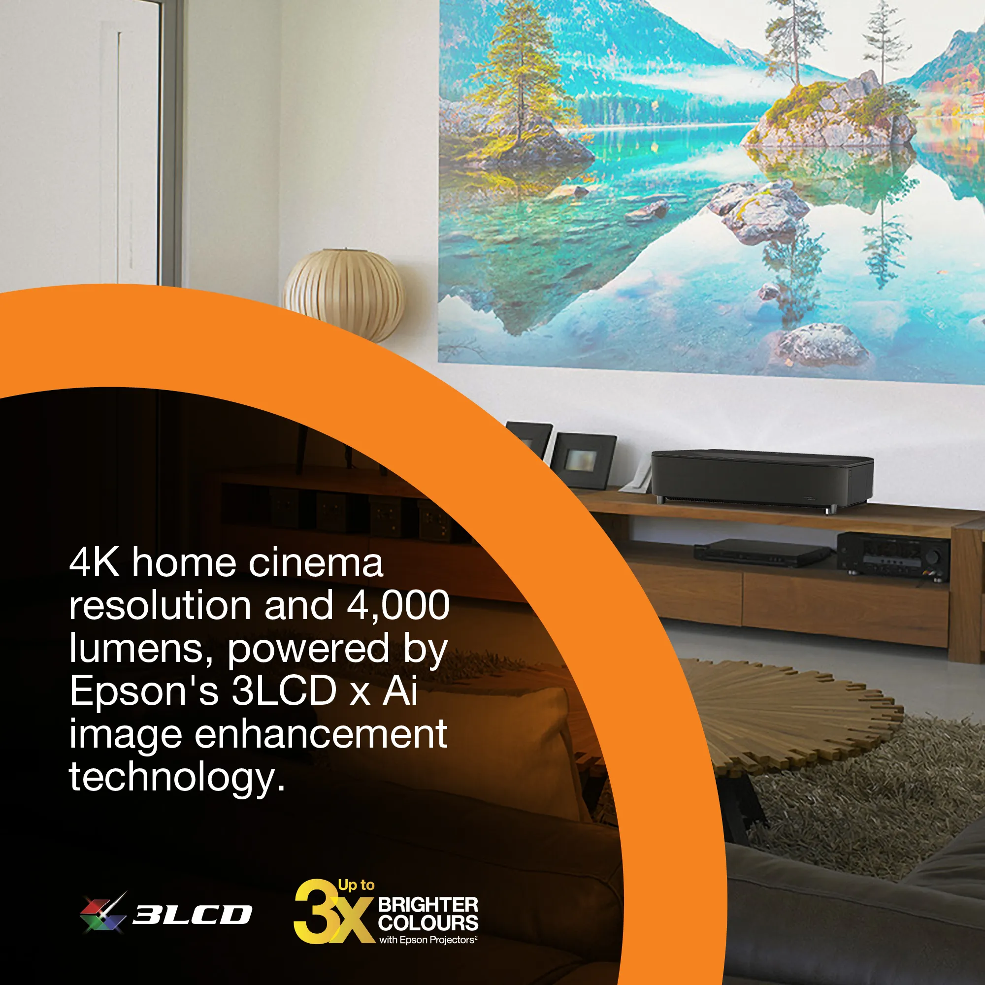 Epson Lifestudio Grand Plus EH-LS970B Ultra Short Throw 3LCD 4K UHD 4000 ANSI lm Laser Projector, Black