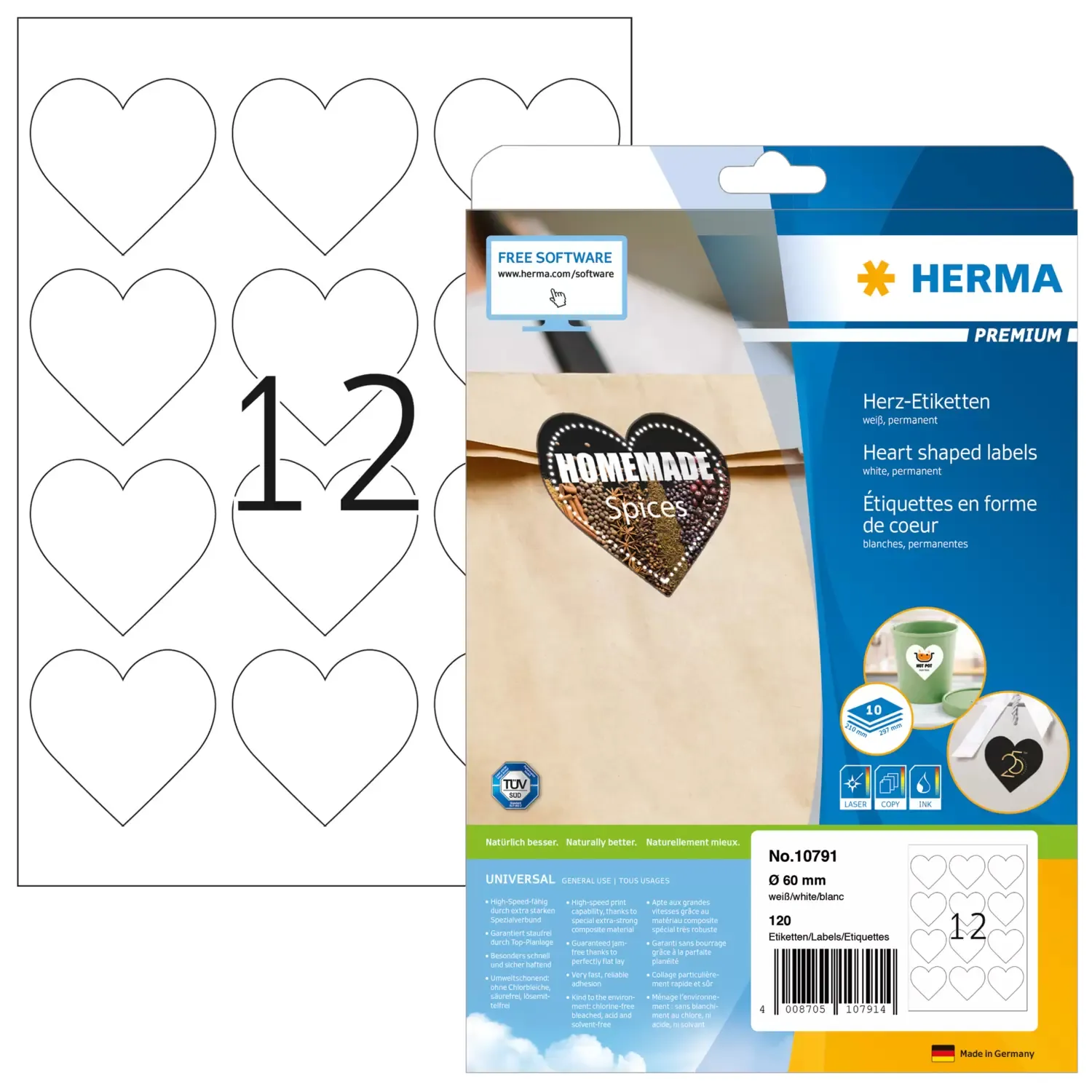 Herma label Premium hearts 60mm A4 (120)