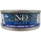 Farmina N&D Ocean Kitten Tuna, Cod, Shrimp & Pumpkin, Kissan m&auml;rk&auml;ruoka, 70 g
