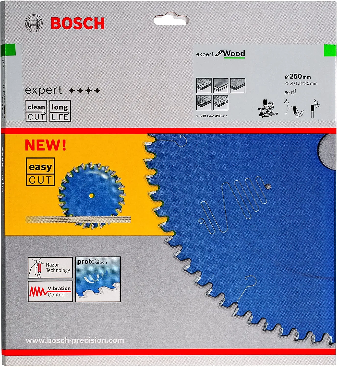 Bosch circular saw blade Expert for Wood, 250mm, 60Z (bore 30mm)