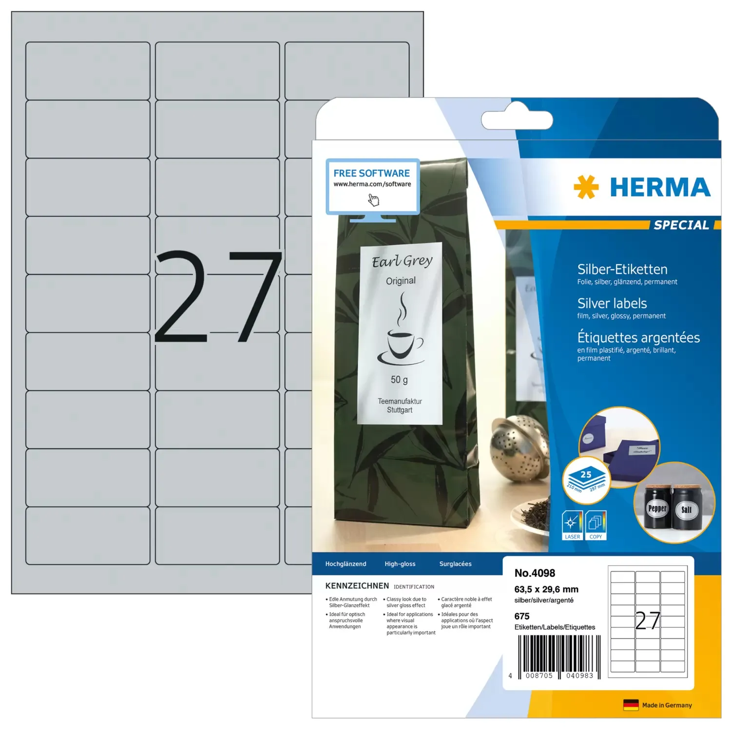 Herma label film 63,5x29,6 silver glossy (675)