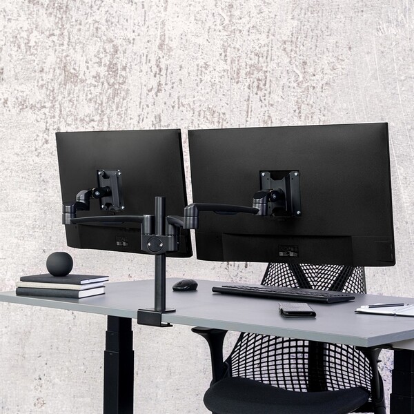 Hold Dual Monitor Arm 27 monitorarm f&ouml;r 2 sk&auml;rmar, 13-27", 14 kg, svart