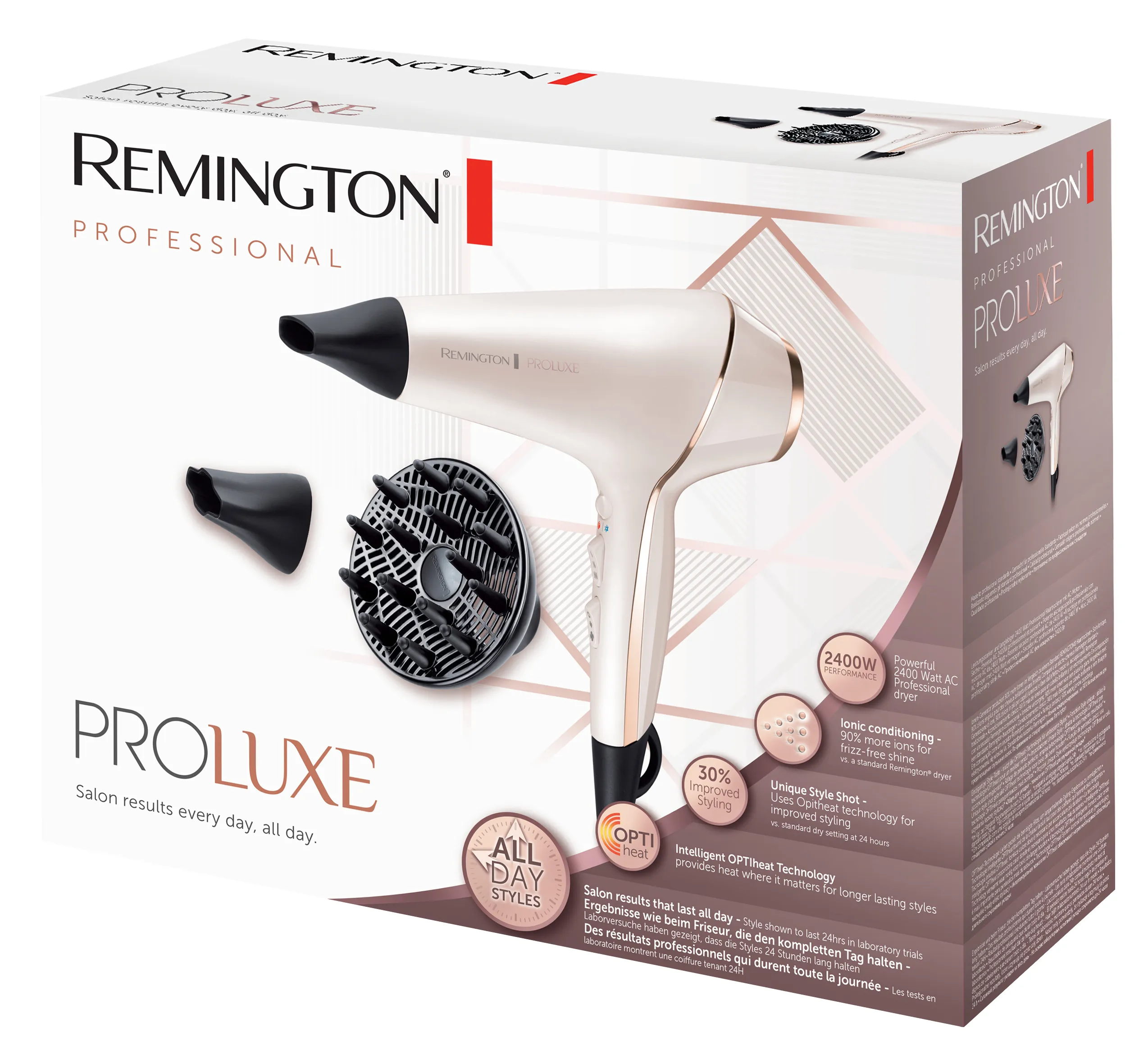 Remington PROluxe AC9140, 2400W hair dryer, Pearlescent white with rose gold accents